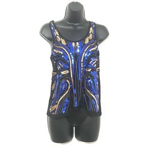 Almost Famous Sequin Top Peacock Print Sequin Tee NWOT